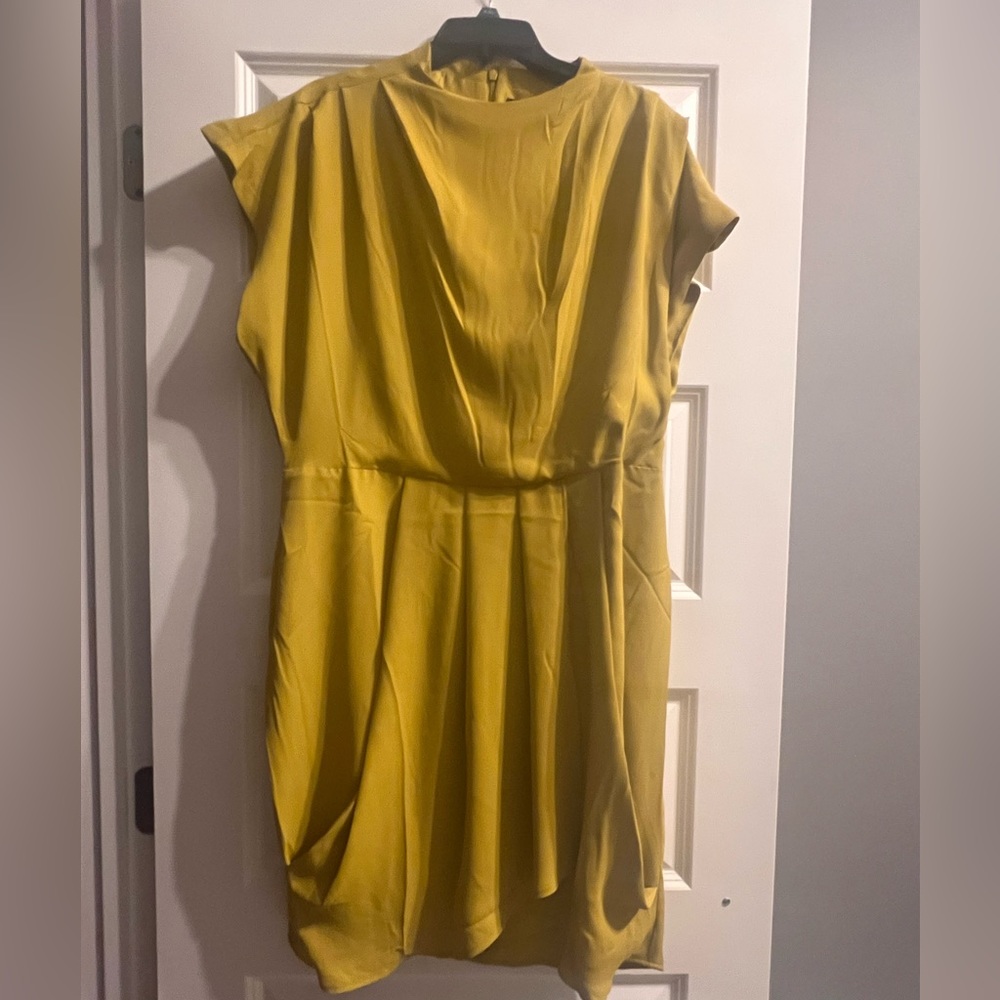 Express, draped cowl neck pleated mini sheath dress
